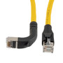 Ethernet Category 6a 10gig Right Angle Patch Cable, F/UTP Shielded, 26AWG, RJ45 Straight to Down, CMX PVC, Yellow, 2.0 ft