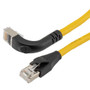 Ethernet Category 6a 10gig Right Angle Patch Cable, F/UTP Shielded, 26AWG, RJ45 Straight to Down, CMX PVC, Yellow, 7.0 ft