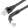 Ethernet Category 6a 10gig Right Angle Patch Cable, F/UTP Shielded, 26AWG, RJ45 Straight to Up, CMX PVC, Black, 3.0 ft