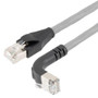 Ethernet Category 6a 10gig Right Angle Patch Cable, F/UTP Shielded, 26AWG, RJ45 Straight to Up, CMX PVC, Gray, 1.0 ft