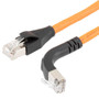 Ethernet Category 6a 10gig Right Angle Patch Cable, F/UTP Shielded, 26AWG, RJ45 Straight to Up, CMX PVC, Orange, 7.0 ft