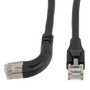 Ethernet Category 6a 10gig Right Angle Patch Cable, F/UTP Shielded, 26AWG, RJ45 Straight to Left, CMX PVC, Black, 15.0 ft