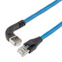 Ethernet Category 6a 10gig Right Angle Patch Cable, F/UTP Shielded, 26AWG, RJ45 Straight to Left, CMX PVC, Blue, 7.0 ft