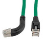 Ethernet Category 6a 10gig Right Angle Patch Cable, F/UTP Shielded, 26AWG, RJ45 Straight to Left, CMX PVC, Green, 1.0 ft