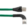 Ethernet Category 6a 10gig Right Angle Patch Cable, F/UTP Shielded, 26AWG, RJ45 Straight to Left, CMX PVC, Green, 20.0 ft