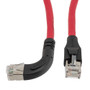 Ethernet Category 6a 10gig Right Angle Patch Cable, F/UTP Shielded, 26AWG, RJ45 Straight to Left, CMX PVC, Red, 7.0 ft