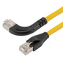 Ethernet Category 6a 10gig Right Angle Patch Cable, F/UTP Shielded, 26AWG, RJ45 Straight to Left, CMX PVC, Yellow, 2.0 ft