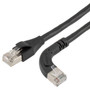 Ethernet Category 6a 10gig Right Angle Patch Cable, F/UTP Shielded, 26AWG, RJ45 Straight to Right, CMX PVC, Black, 15.0 ft