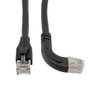 Ethernet Category 6a 10gig Right Angle Patch Cable, F/UTP Shielded, 26AWG, RJ45 Straight to Right, CMX PVC, Black, 15.0 ft