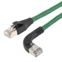 Ethernet Category 6a 10gig Right Angle Patch Cable, F/UTP Shielded, 26AWG, RJ45 Straight to Right, CMX PVC, Green, 1.0 ft