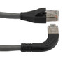 Ethernet Category 6a 10gig Right Angle Patch Cable, F/UTP Shielded, 26AWG, RJ45 Straight to Right, CMX PVC, Gray, 3.0 ft