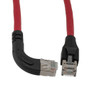 Ethernet Category 6a 10gig Right Angle Patch Cable, F/UTP Shielded, 26AWG, RJ45 Straight to Right, CMX PVC, Red, 2.0 ft