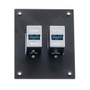 Universal Sub-Panel, with Two USB 3.0, B Type Female to A Type Female Couplers, Chrome Plated Shielded ABS Housing, Silver