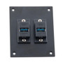 Universal Sub-Panel, with Two USB 3.0, A Type Female to A Type Female Couplers, ABS Housing, Black