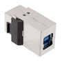 USB 3.0 Keystone Style Coupler Adapter, In-Line Feed-thru, Stainless Steel Plated ABS, Shielded, A Female Jack to B Female Jack, Silver