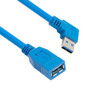 USB 3.0 Right Angle Extension Cable Assembly, A Female Jack to 90 Degree Left Angle A Male Plug, 28/26/22AWG, UL 2725 PVC, Blue, 2.0M