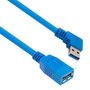 USB 3.0 Right Angle Extension Cable Assembly, A Female Jack to 90 Degree Right Angle A Male Plug, 28/26/22AWG, UL 2725 PVC, Blue, 3.0M