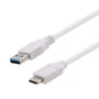 USB 3.0 Cable Assembly, Type C Male Plug to Type A Male Plug, 32/26AWG, PVC, White, 0.5M