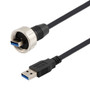 Waterproof USB 3.0 Cable Assembly, IP67 metal A Male to Standard A Male, 30/24AWG, PVC Jacket, Black, 1.5M