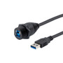 Waterproof USB 3.0 Cable Assembly, IP67 Panel Mount B Female to Standard A Male, 30/24AWG, PVC Jacket, Black, 1.0M