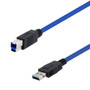 USB 3.0 Cable Assembly, A to B with Latching Type A Connector, 30/24AWG, UL 20276 PVC Jacket, Blue, 1.0M