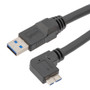 USB High Flex Drag Chain Cable, Type A Male Plug to Right Angle Left Micro Type B Male Plug, VW-1 PVC, Black, 1.0m
