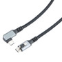 USB 3.2 Locking Cable, Type C Male Plug Top Screw to Right Angle Type C Male Plug, 5V, 3A, 5 Gbps, Black Nylon Braid over PVC Jacket, 1M