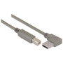 Right Angle USB Cable, Left Angle A Male/Straight B Male, 1.0m