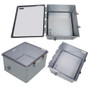 18x16x10 Polycarb Weatherproof NEMA 4X Enclosure, 120-240VAC Universal Outlet Mount Plate Clear Lid DKGY