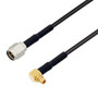 Low Loss SMA Male to MMCX Plug Right Angle Cable Assembly using 100 Series Coax, 4 FT