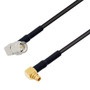 Low Loss MMCX Plug Right Angle to SMA Male Right Angle Cable Assembly using 100 Series Coax, 10 FT