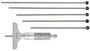 0-6 In, .001 In Mechanical Depth Micrometer, 6 interchangeable rods (1 In/25.4mm increments), Rod Clamp, 2.5 In Base, Ratchet Stop
