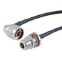 Low Loss N Male Right Angle to N Female Bulkhead Cable Assembly using CA-195R Coax, 0.75 FT