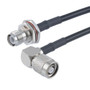 Low Loss Reverse Polarity TNC Plug Right Angle to Reverse Polarity TNC Jack Cable Assembly using CA-195R Coax, 1.25 FT