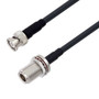 Low Loss BNC Male to N Female Bulkhead Cable Assembly using LMR-240 Coax, 2 FT with Times Microwave Components
