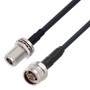 Low Loss N Female Bulkhead to N Male Cable Assembly using LMR-240-UF Coax, 2 FT With Times Microwave Components with HeatShrink