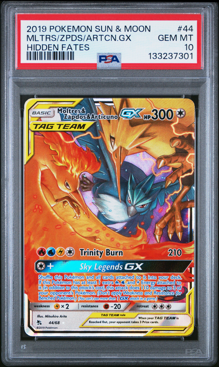 MOLTRES & ZAPDOS & ARTICUNO GX Hidden Fates Holo #44 PSA 10
