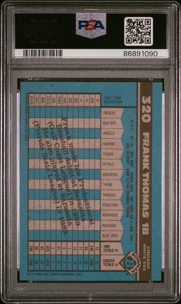 FRANK THOMAS 320 1990 Bowman Rookie Card PSA 9 #86891090