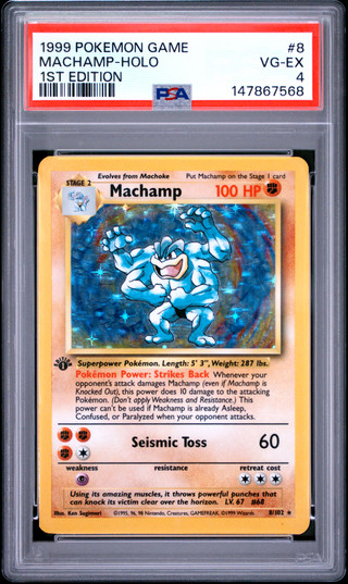 MACHAMP Base Set 1st Edition Holo #8 PSA 4