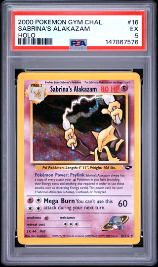 SABRINA'S ALAKAZAM Gym Challenge Holo #16 PSA 5