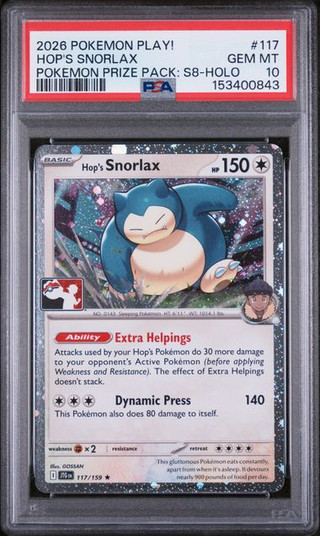 HOP'S SNORLAX Journey Together Pokemon Play! Prize Pack S8 Holo #117 PSA 10