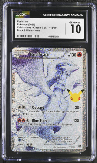 RESHIRAM Celebrations Black & White Holo CGC 10