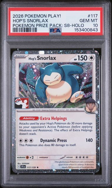 HOP'S SNORLAX Journey Together Pokemon Play! Prize Pack S8 Holo #117 PSA 10
