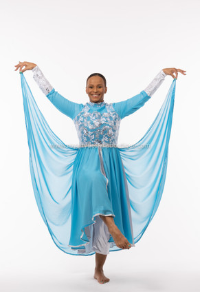 * Esther Blue and silver Elegant Praise Dance Garment - ESTHER Collection - 