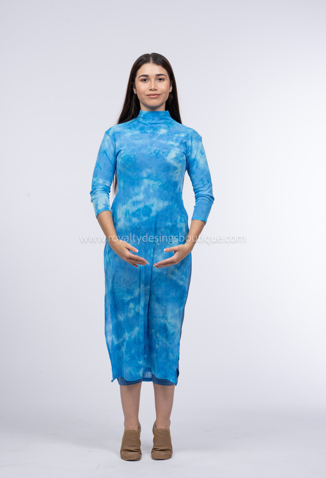 (2 piece) Blue Mesh Modern Tunic  with pants included  -  DEEPER WATERS Collection by Delki Rosso