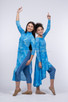 (2 piece) Blue Mesh Modern Tunic  with pants included  -  DEEPER WATERS Collection by Delki Rosso