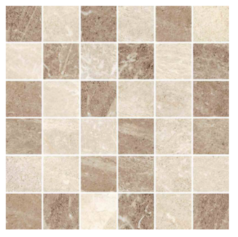 Mosaic Flint Cream 2X2 (Ivory-Walnut Mix) (12X12 Sheet) EACH Sqft x Box
