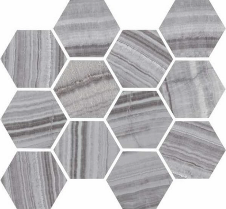Mosaic Onyx Silver Polished Hexagon 12" x 14"