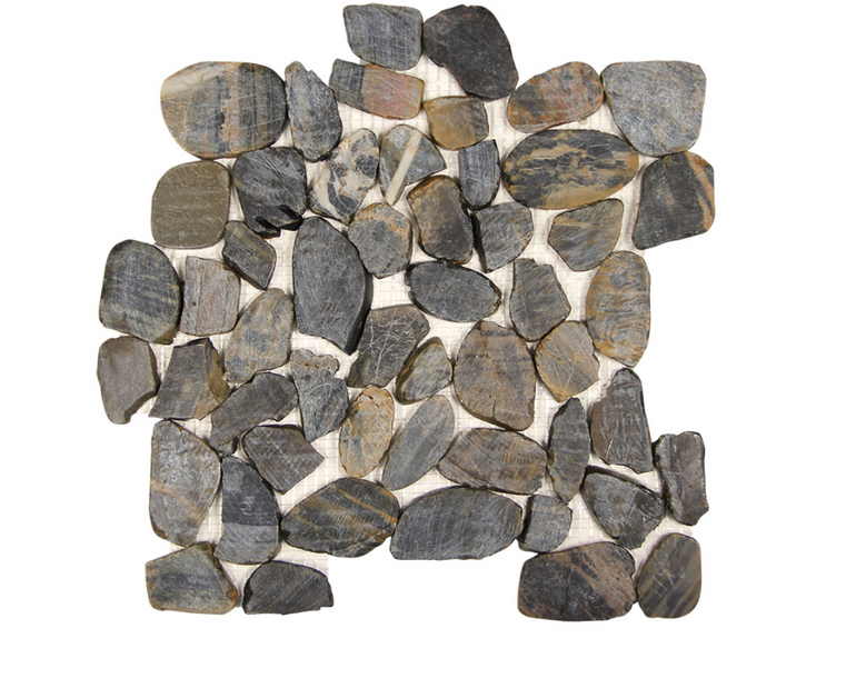 Pebble Stone Black Strip Sliced 12" x 12"