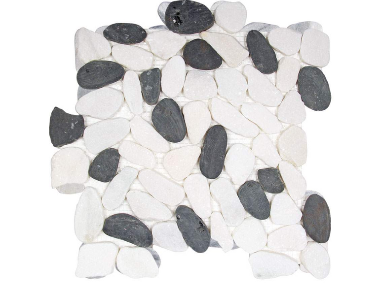 Pebble Stone Super White/Black Mix Sliced 12" x 12"